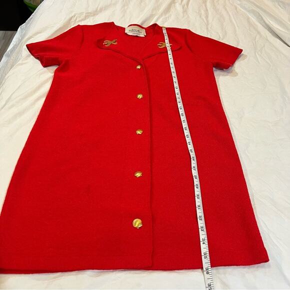 Steve Fabrikant I.Magnin Vintage Button Up Knit Seashell Accent Dress red gold L - Picture 8 of 16